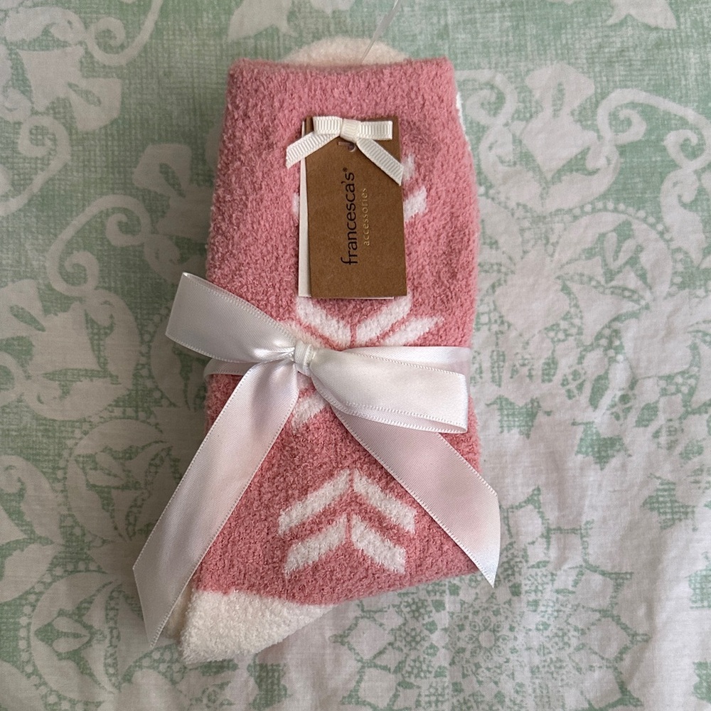 Francesca's Collections Pink and White Set of 2 Socks